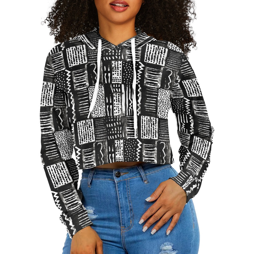 Women's midriff-baring sweatshirt - Ethnic Mudcloth