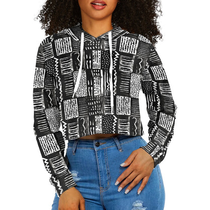 Women's midriff-baring sweatshirt - Ethnic Mudcloth
