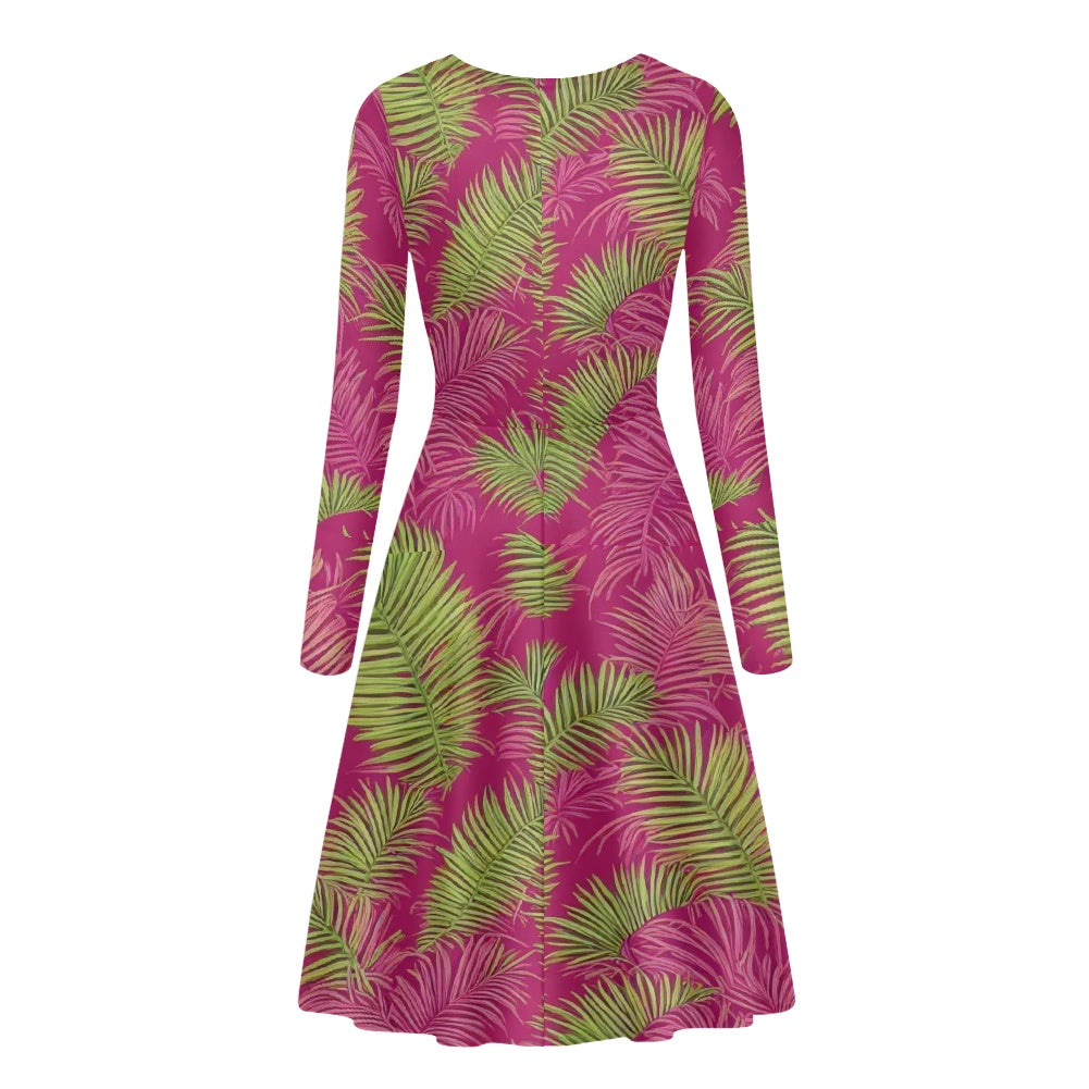 V-Neck Long Sleeve Ruffle Dress