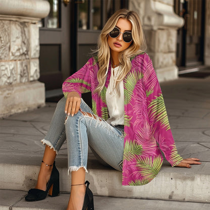 Tropical Palm Leaf Cardigan – Lightweight Stretch Knit Open Front Jacket for Women | Eco-Friendly Resortwear Layer