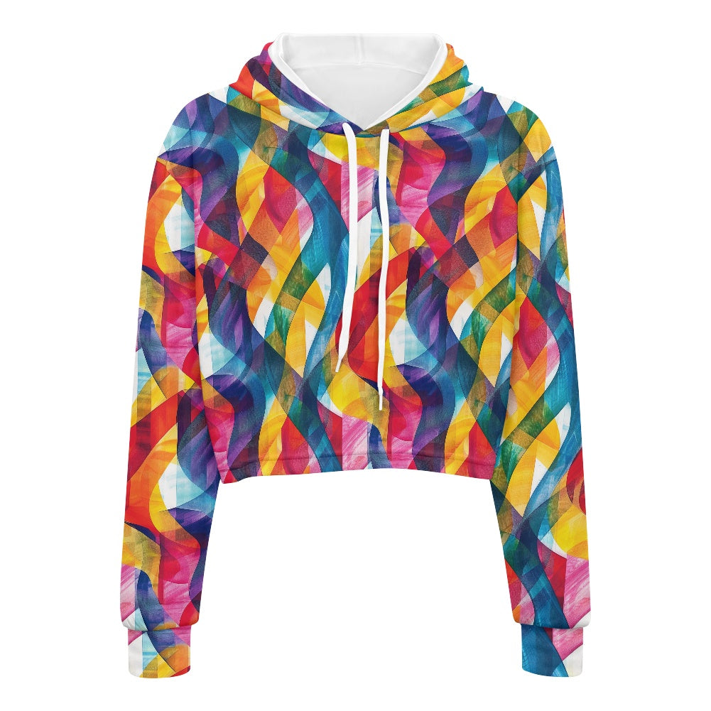 Women's midriff-baring sweatshirt - Rainbow white