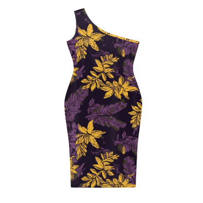 Discover Elegance: Luxtrini's One-Shoulder Slim Dress - Tropical Purple & Gold white