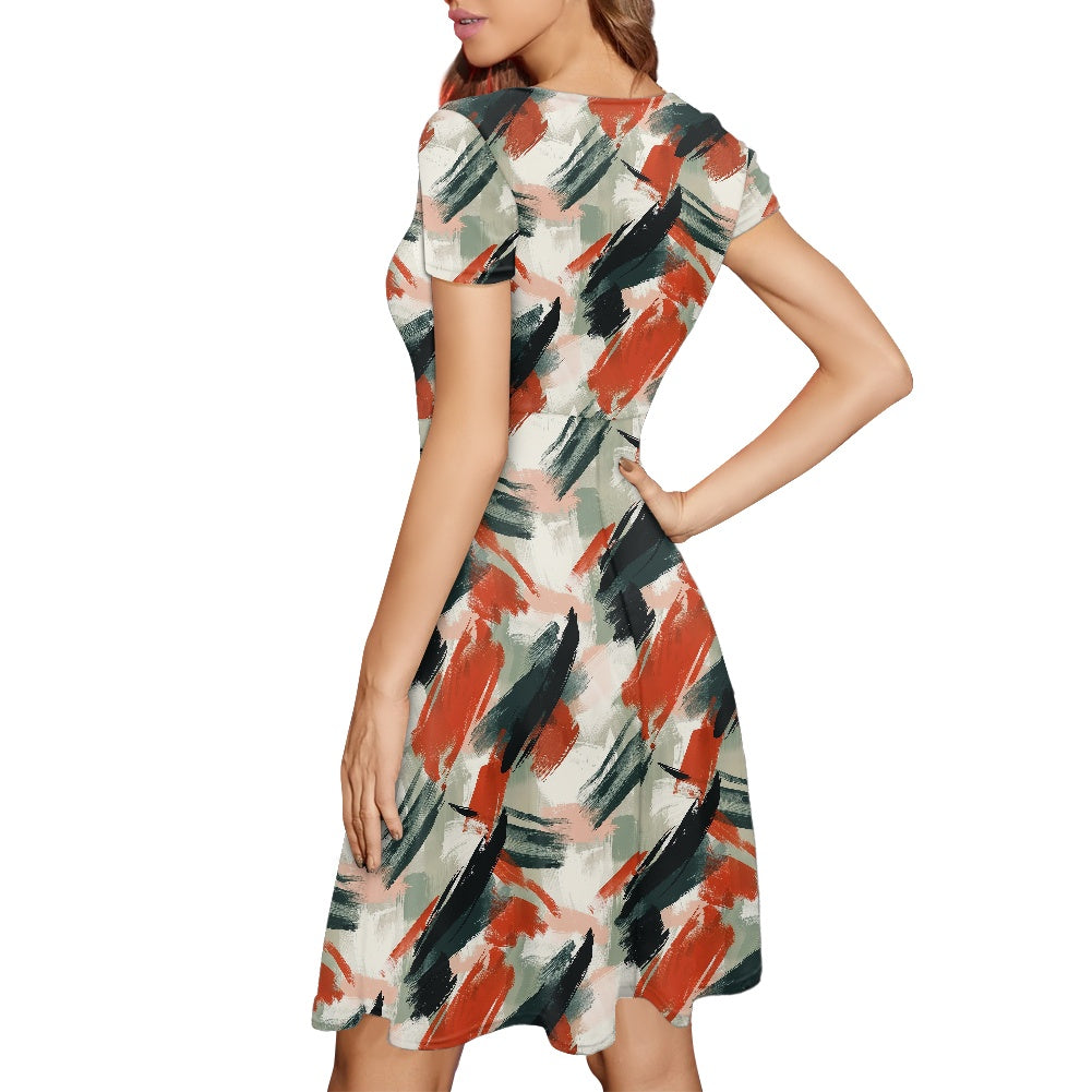 Women Scoop Neck Short Sleeve Ruffle Dress