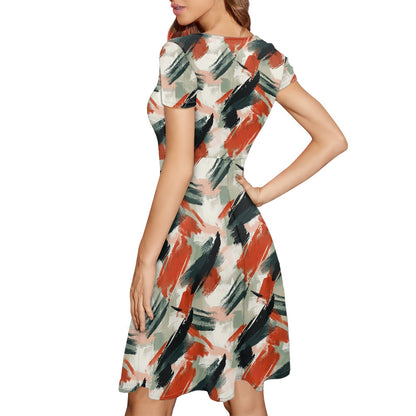 Women Scoop Neck Short Sleeve Ruffle Dress