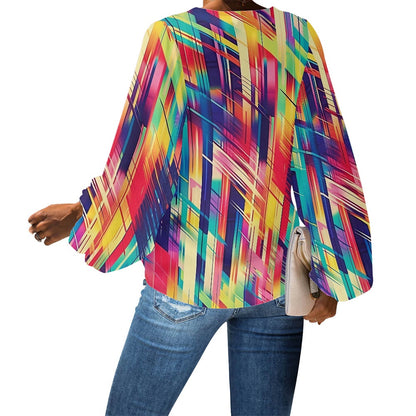 V-Neck Chiffon Puff Sleeve Blouse by Luxtrini
