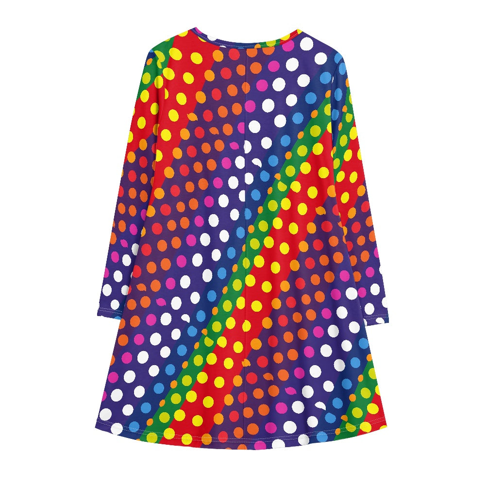 LGBTQ-Friendly Rainbow Polka Dot Casual Dress (Double pocket) by Luxtrini