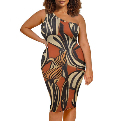 Discover Elegance: Luxtrini's One-Shoulder Slim Dress - African Ethnic