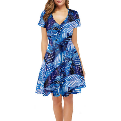 Women V-Neck Short Sleeve Ruffle Dress