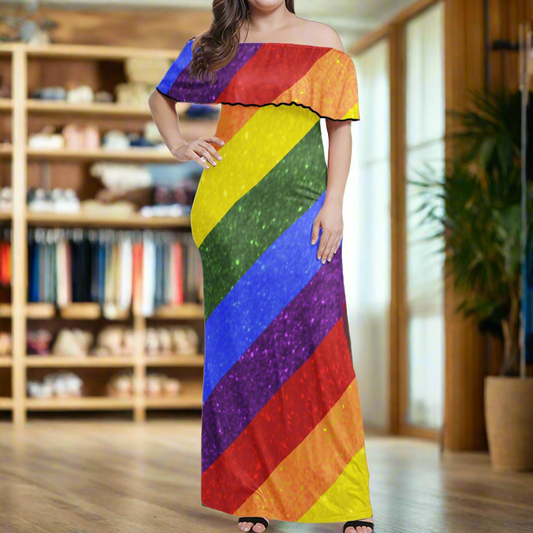 LGBTQ Rainbow Pride Flag Women Off Shoulder Maxi Dress - Sizes upto 7XL