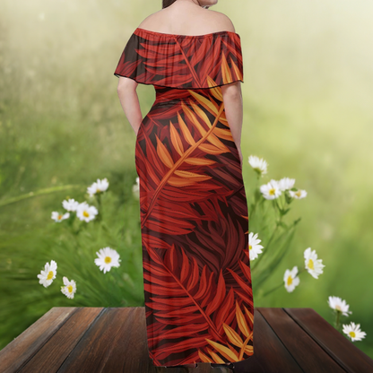 Luxtrini’s Elegant Off-Shoulder Tropical Maxi Dress for Beach, Club, Office, and Gala