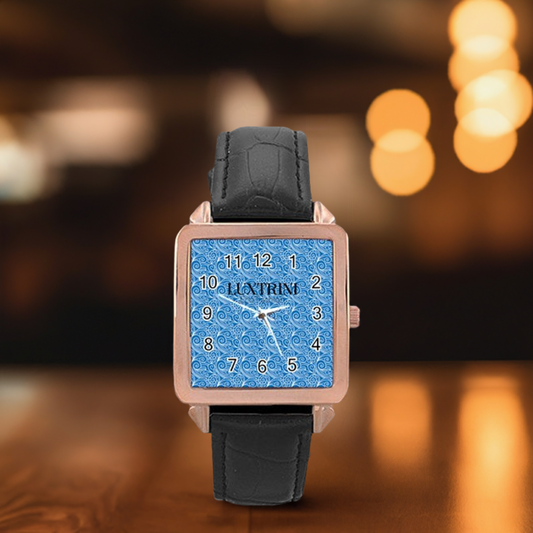 Blue Wind Rose Gold Leather Watch