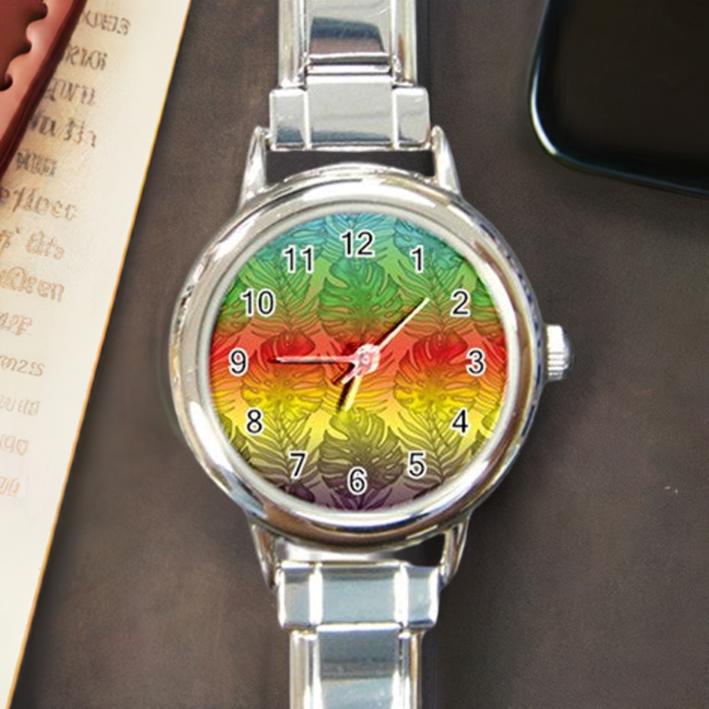 Round Italian Charm Watch Rainbow Palms