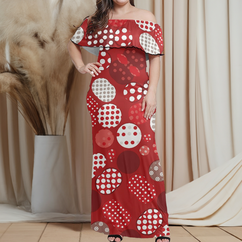 Red Polka Dot Women's Off The Shoulder Short Sleeve Dress