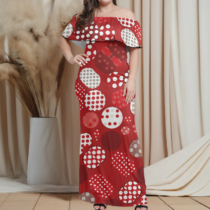 Red Polka Dot Women's Off The Shoulder Short Sleeve Dress