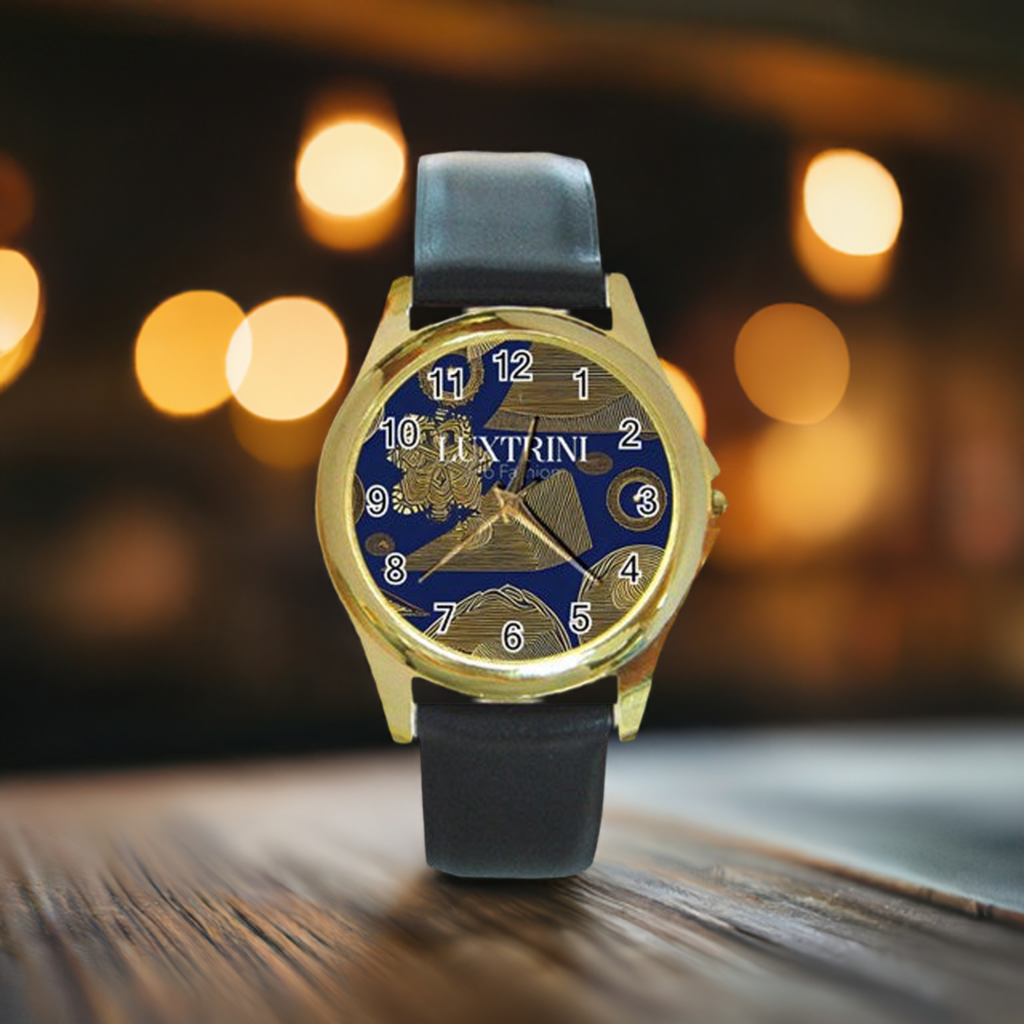 African | Ethnic | Round Gold Metal Watch