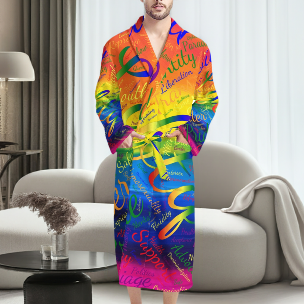 LGBTQ Word Cloud Men's Bathrobe