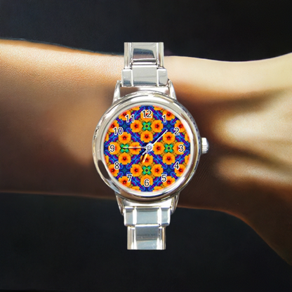 Hibiscus Array Round Italian Charm Watch