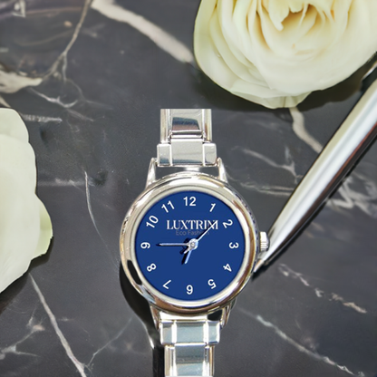 Round Italian Charm Watch - Classic Blue, Customizable Face, Adjustable Stainless Steel Band