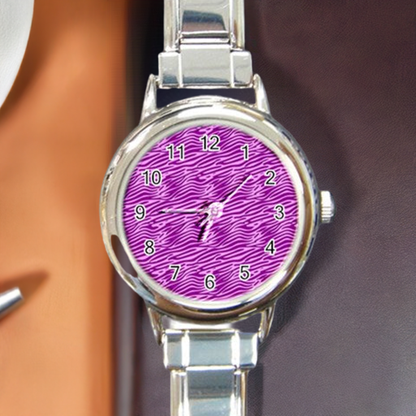 Round Italian Charm Watch Pink and Purple Stripes