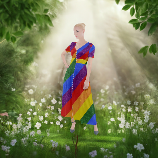 Rainbow Pride Button-Up Short Sleeve Maxi Dress - Versatile, Stylish, and Perfect for Any Occasion