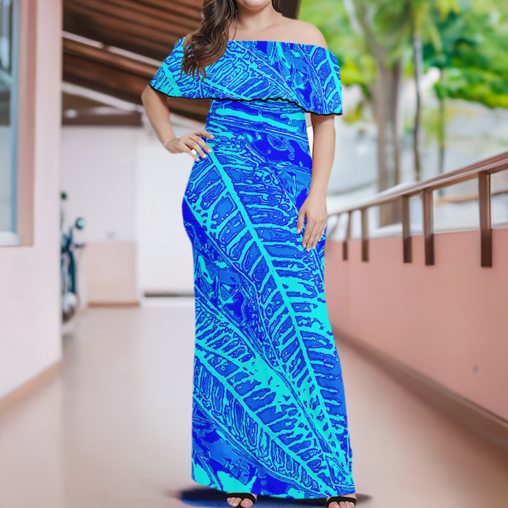 Vibrant Blue Croton Women Off Shoulder Maxi Dress - Sizes upto 7XL