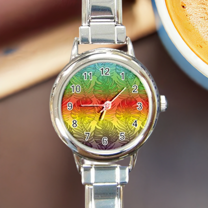 Round Italian Charm Watch Rainbow Palms