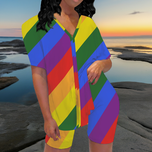 Rainbow Women's Short Sleeve Shorts Suit