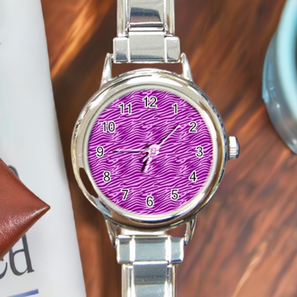 Round Italian Charm Watch Pink and Purple Stripes