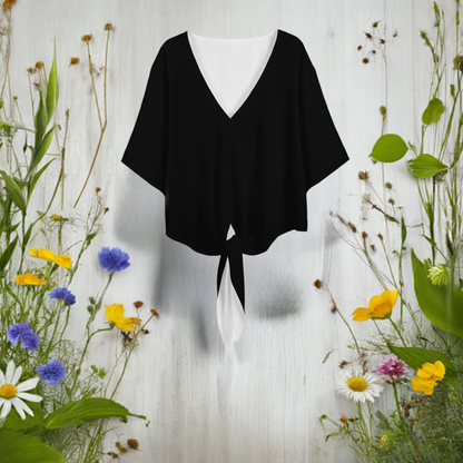 Elevate Your Wardrobe with Luxtrini’s V-Neck Streamers Blouse - Classic Black