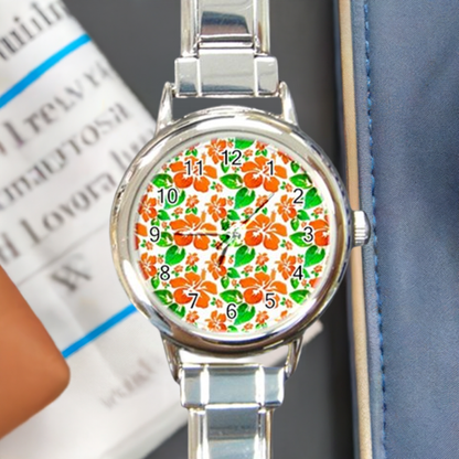 Round Italian Charm Watch Hibiscus