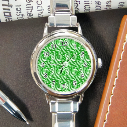 Round Italian Charm Watch Green Wave