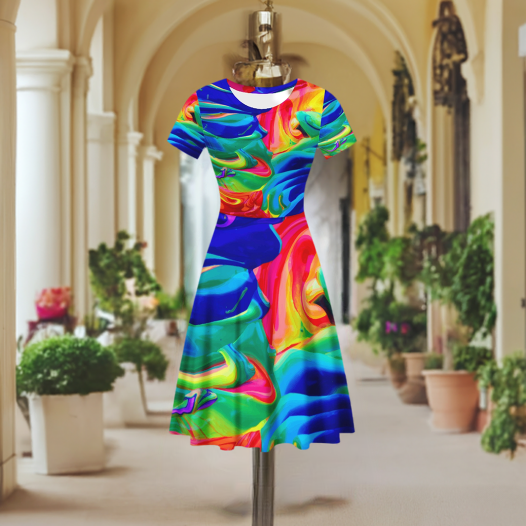 Rainbow Confusion Women Scoop Neck Ruffle Dress