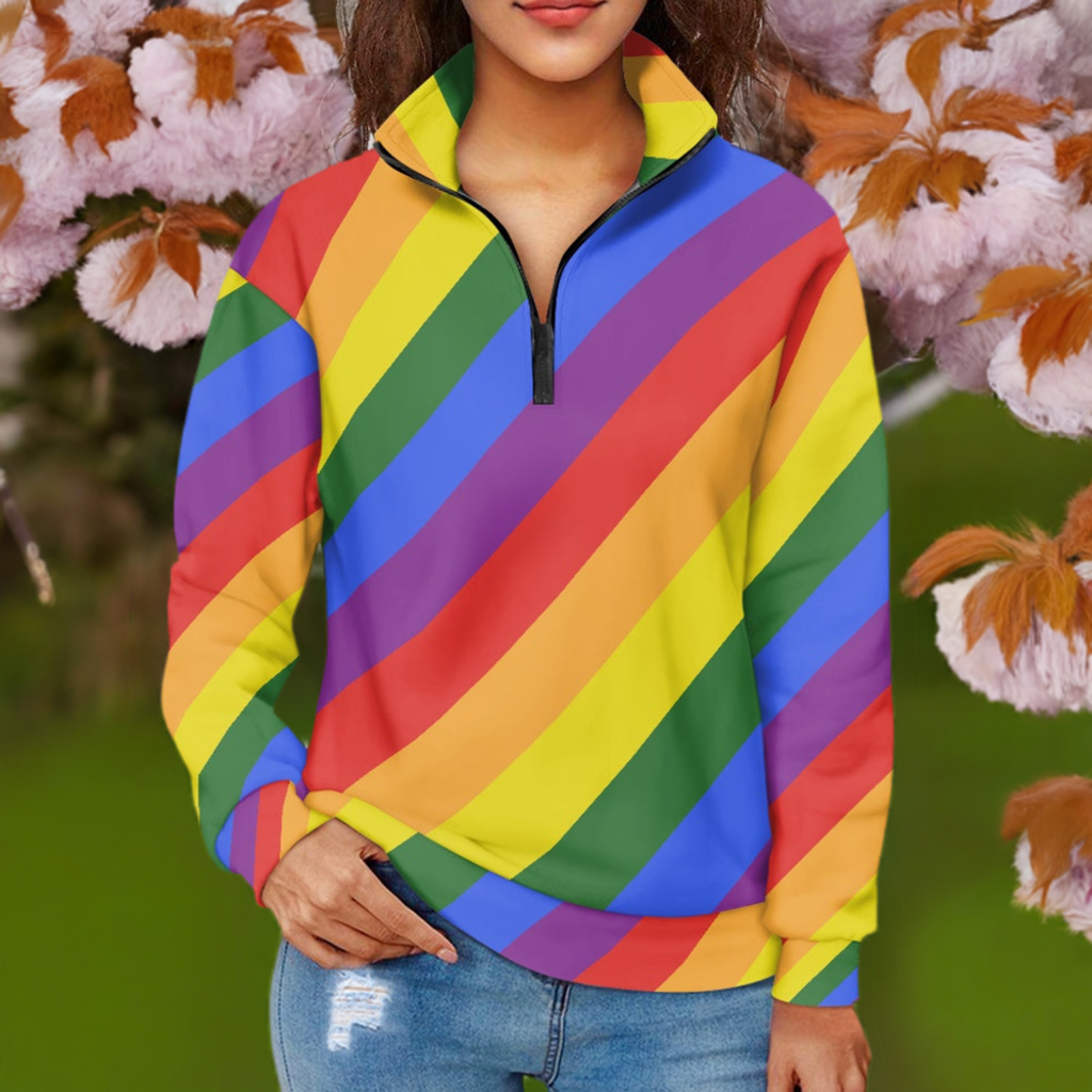 Luxurious Rainbow Pride Women's Long Sleeve Zipper Sweatshirt