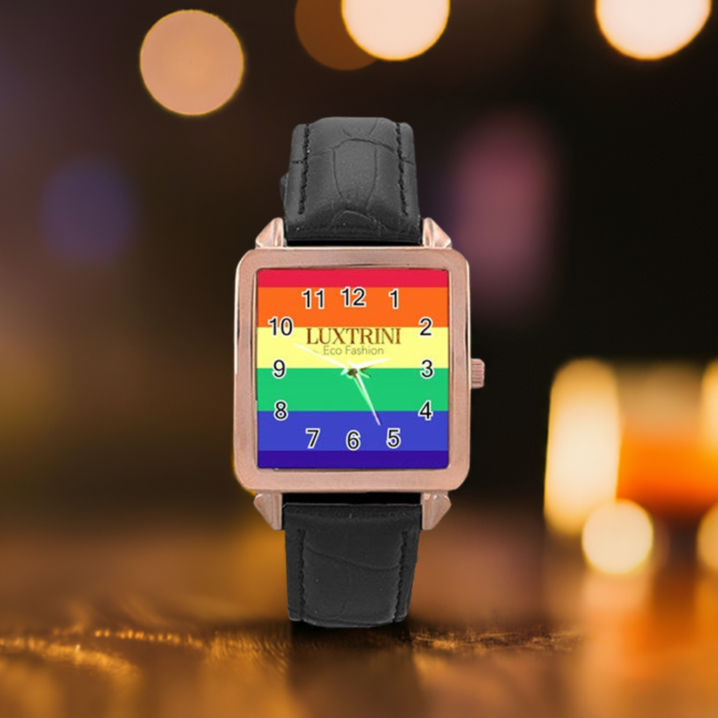 LGBTQ Rainbow Pride #12 Rose Gold Leather Watch