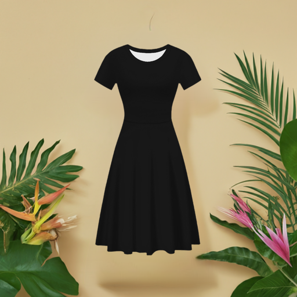 Black Women Scoop Neck Ruffle Dress