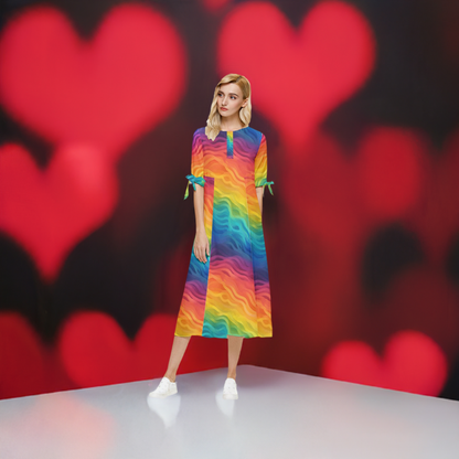 LGBTQ Rainbow Bow Sleeve Chiffon Midi Dress