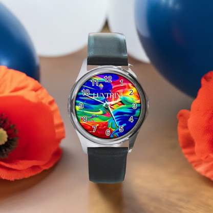 Rainbow Confusion Round Metal Watch