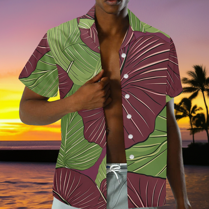 Kalo on Maroon Hawaiian Shirt: A Harmonious Fusion of Tradition and Modern Elegance