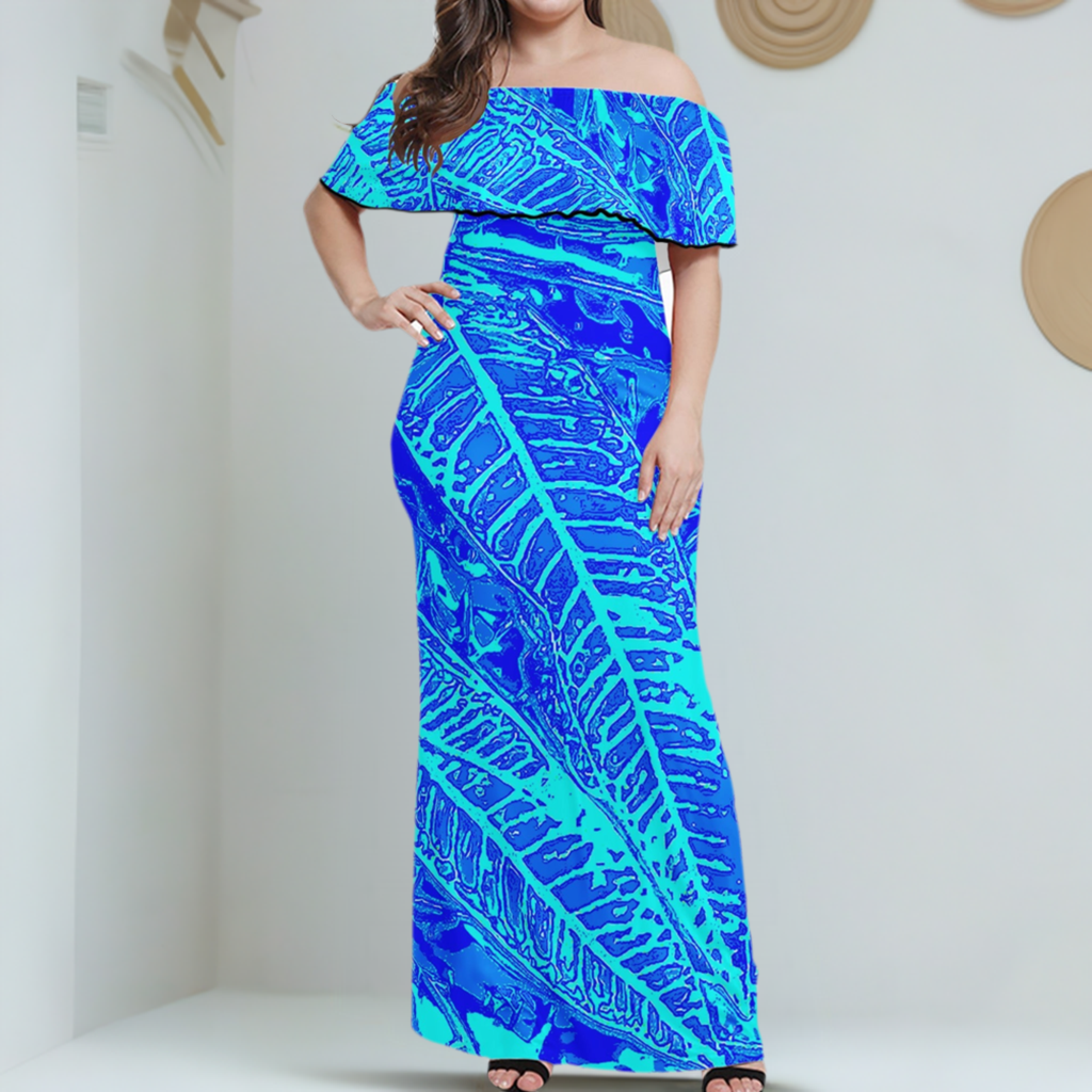 Vibrant Blue Croton Women Off Shoulder Maxi Dress - Sizes upto 7XL