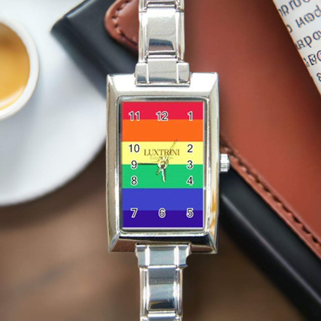 LGBTQ Rainbow Pride #12 Rectangle Italian Charm Watch