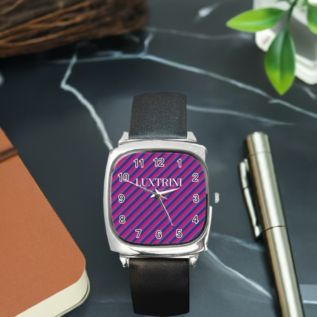 Luxtrini Customizable Bisexual Flag Square Watch with Leather Strap and Japanese Movement | Eco-Friendly, Stylish Unisex Timepiece