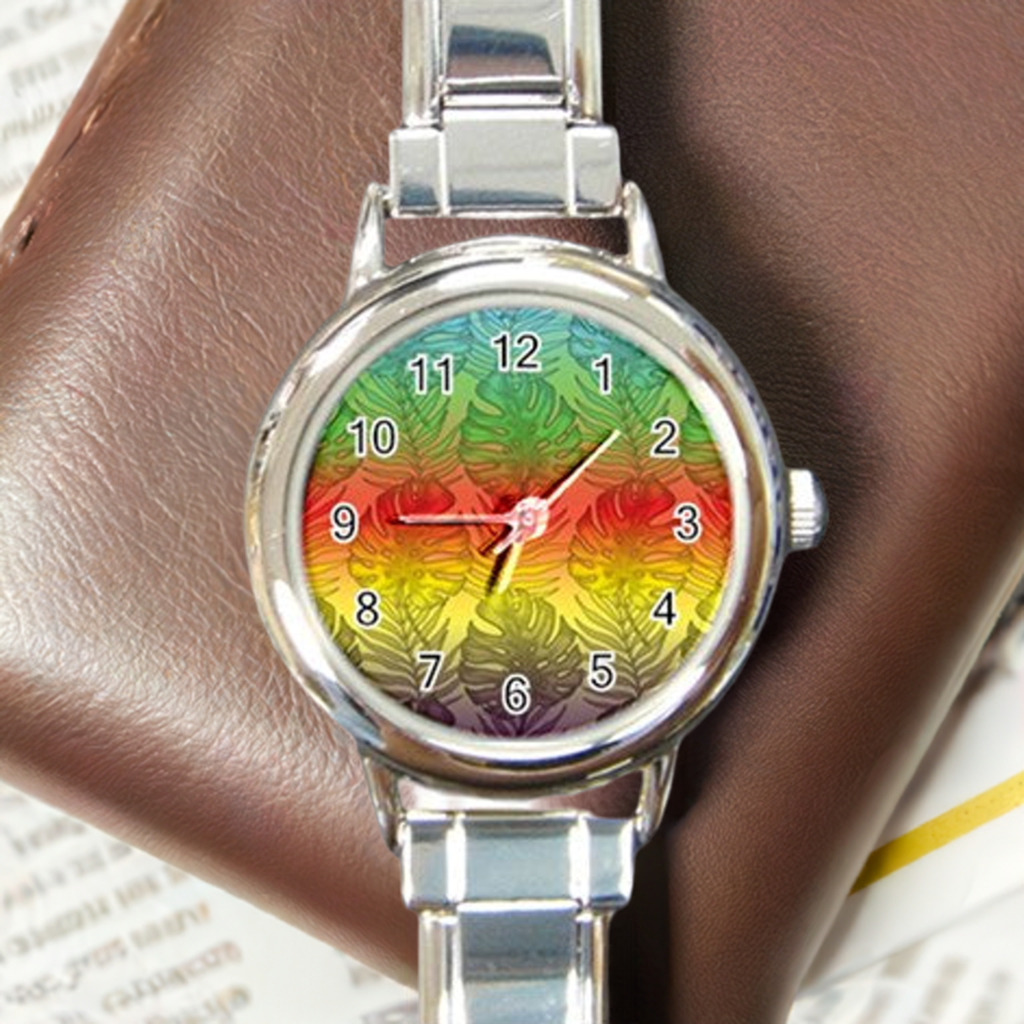 Round Italian Charm Watch Rainbow Palms