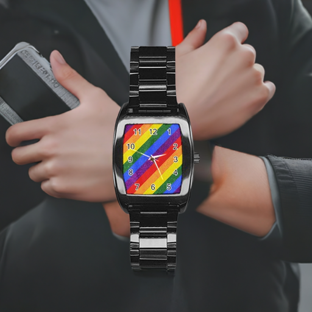 Rainbow Pride Stainless Steel Barrel Watch