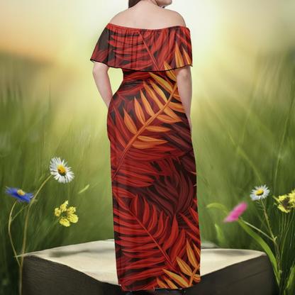 Luxtrini’s Elegant Off-Shoulder Tropical Maxi Dress for Beach, Club, Office, and Gala