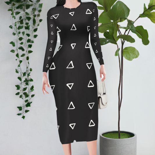 African | Ethnic | Mudcloth | Black and White Women Bodycon Midi Sheath Dress - up to 4XL