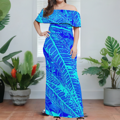 Vibrant Blue Croton Women Off Shoulder Maxi Dress - Sizes upto 7XL