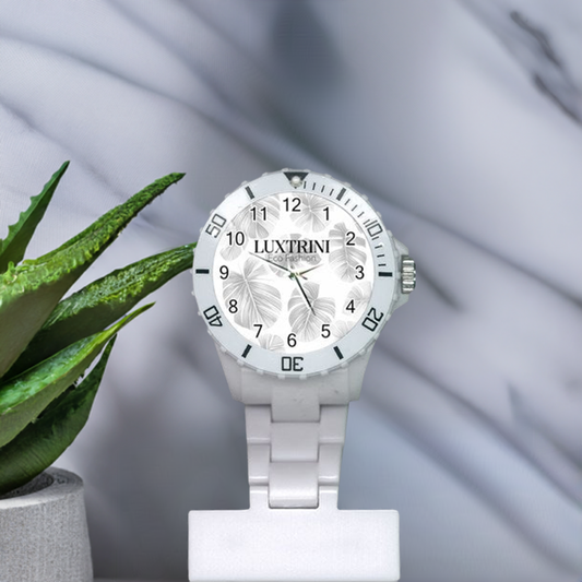 White Monstera Plastic Nurses Watch