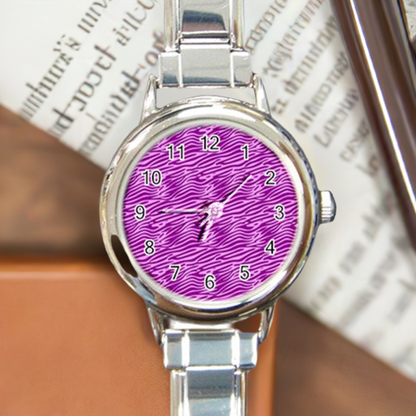 Round Italian Charm Watch Pink and Purple Stripes