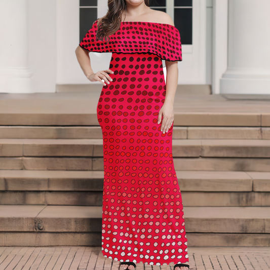 African Ethnic MudCloth Red Women Off Shoulder Maxi Dress - Sizes up to 7XL