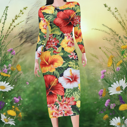 Hibiscus Women Bodycon Midi Sheath Dress